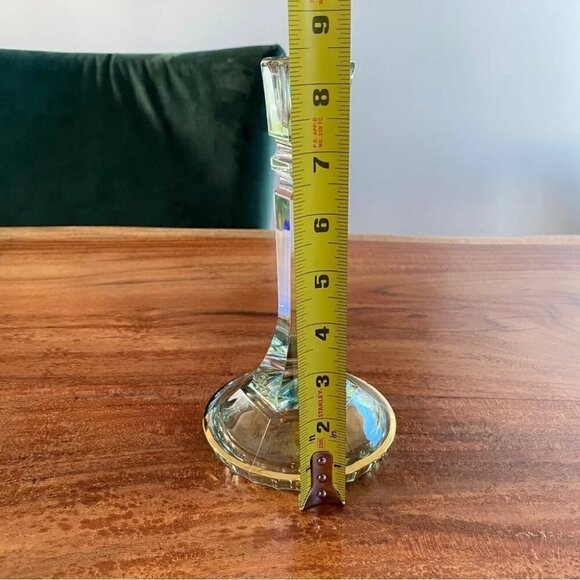 Vintage Italian Lead Crystal Candle Holder in Green and Gold 8.5in - Picture 12 of 16